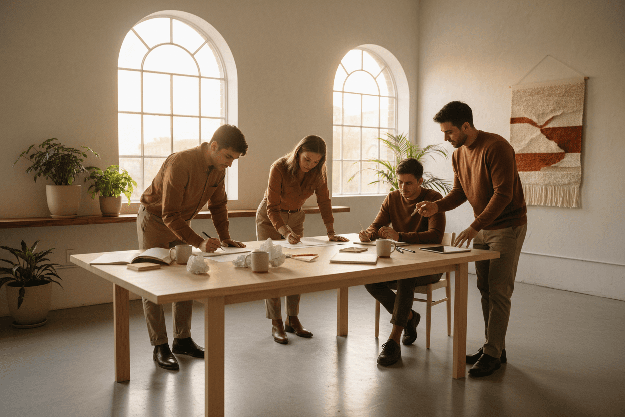 Product team collaborating around a table