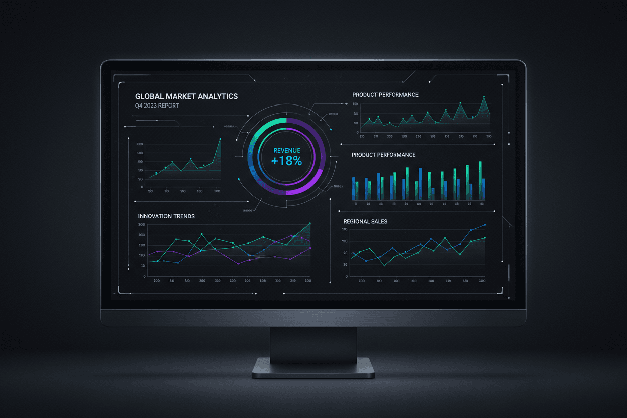 Research analytics dashboard on a monitor